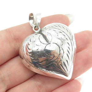 CHAPAL ZENRAY 925 Sterling Silver Vintage Engraved Puffy Heart Pendant