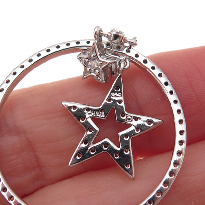 925 Sterling Silver Round-Cut C Z Star Dangle Earrings