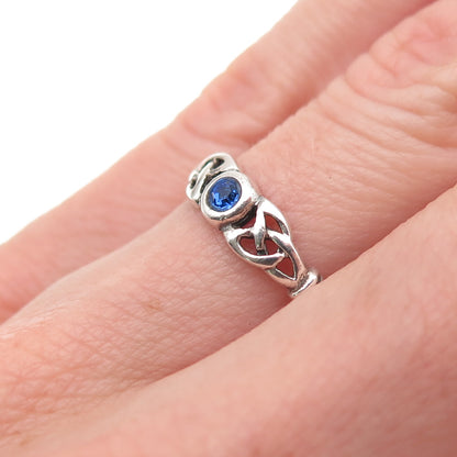 925 Sterling Silver Vintage Blue C Z Celtic Trinity Knot Ring Size 5.75