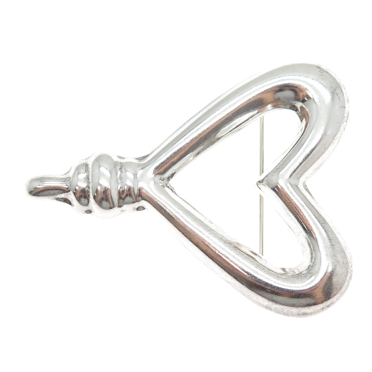 925 Sterling Silver Vintage Mexico Modernist Heart Pin Brooch / Pendant