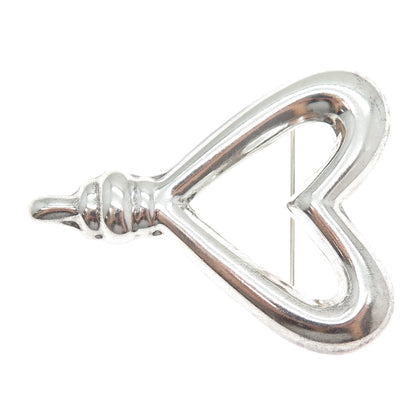 925 Sterling Silver Vintage Mexico Modernist Heart Pin Brooch / Pendant