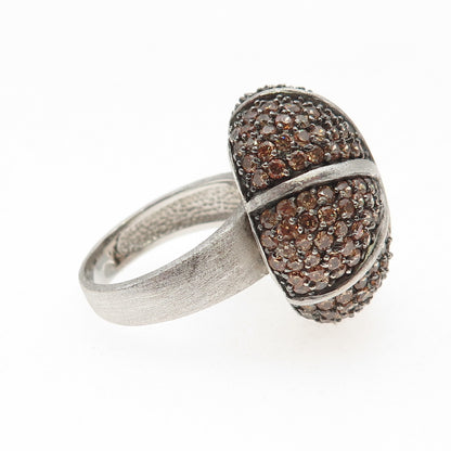 925 Sterling Silver Round-Cut Cognac C Z Statement Dome Ring Size 7.25