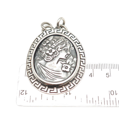 925 Sterling Silver Vintage Lady Cameo Oxidized Centerpiece Pendant