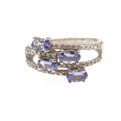 Chuck Clemency 925 Sterling Silver Real Tanzanite & White Topaz Ring Size 7.25