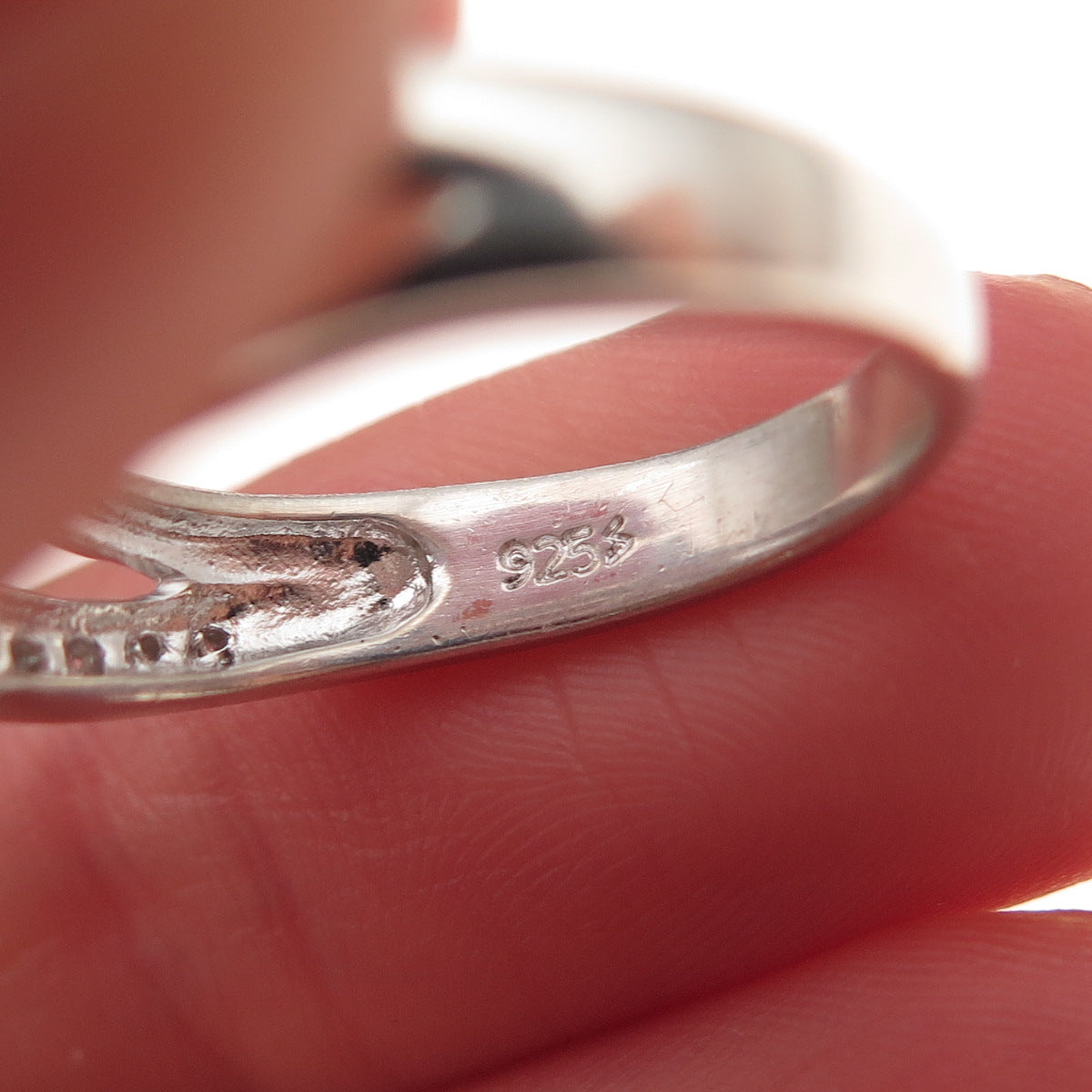 925 Sterling Silver Real Round-Cut Diamond Heart Ring Size 7