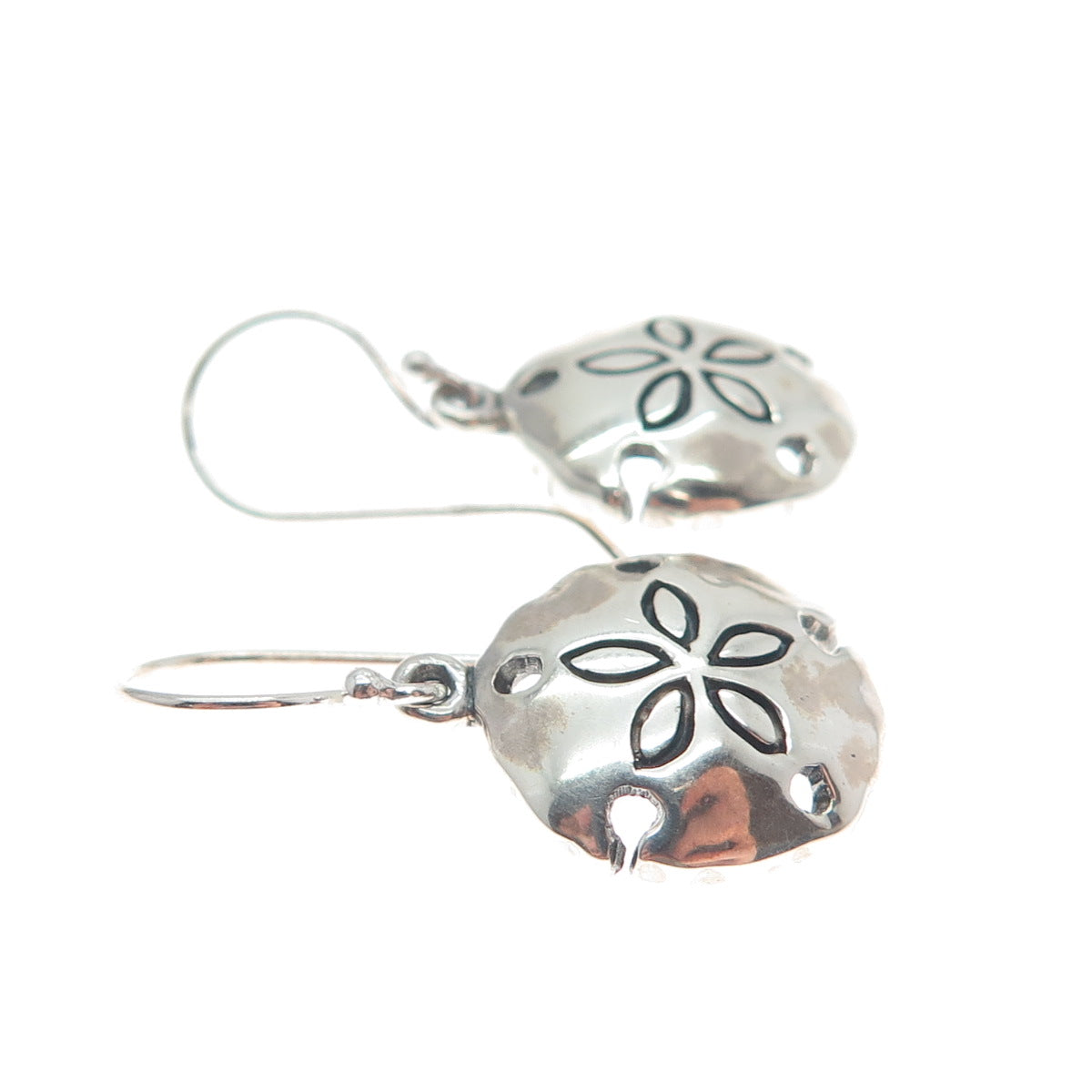 INDIGO 925 Sterling Silver Vintage Sand Dollar Oxidized Dangle Earrings