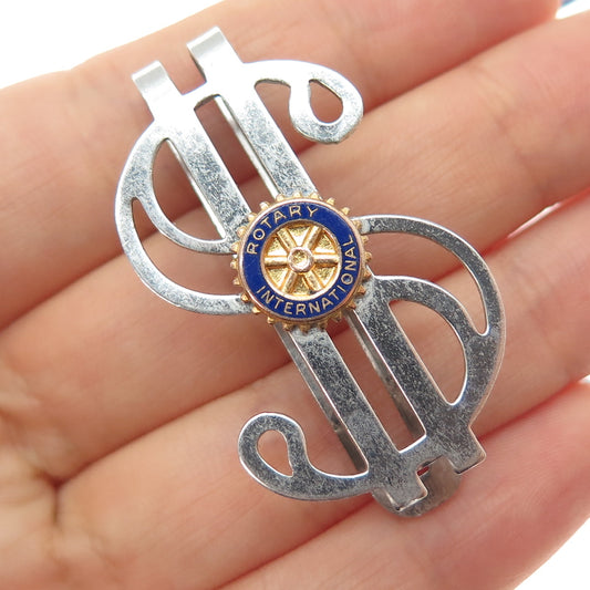 925 Sterling 2-Tone Antique Art Deco Enamel Rotary Intl. Dollar Sign Money Clip