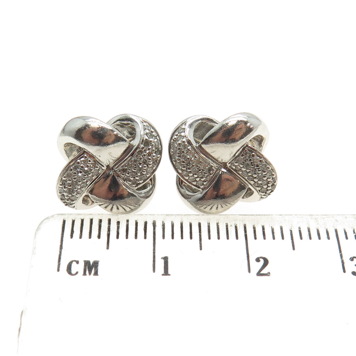 925 Sterling Silver Real Round-Cut Diamond Twisted Knot Earrings