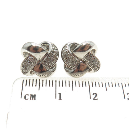 925 Sterling Silver Real Round-Cut Diamond Twisted Knot Earrings