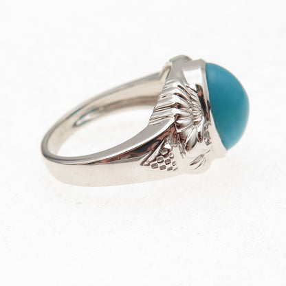925 Sterling Silver Real Sleeping Beauty Turquoise & White Topaz Ring Size 8
