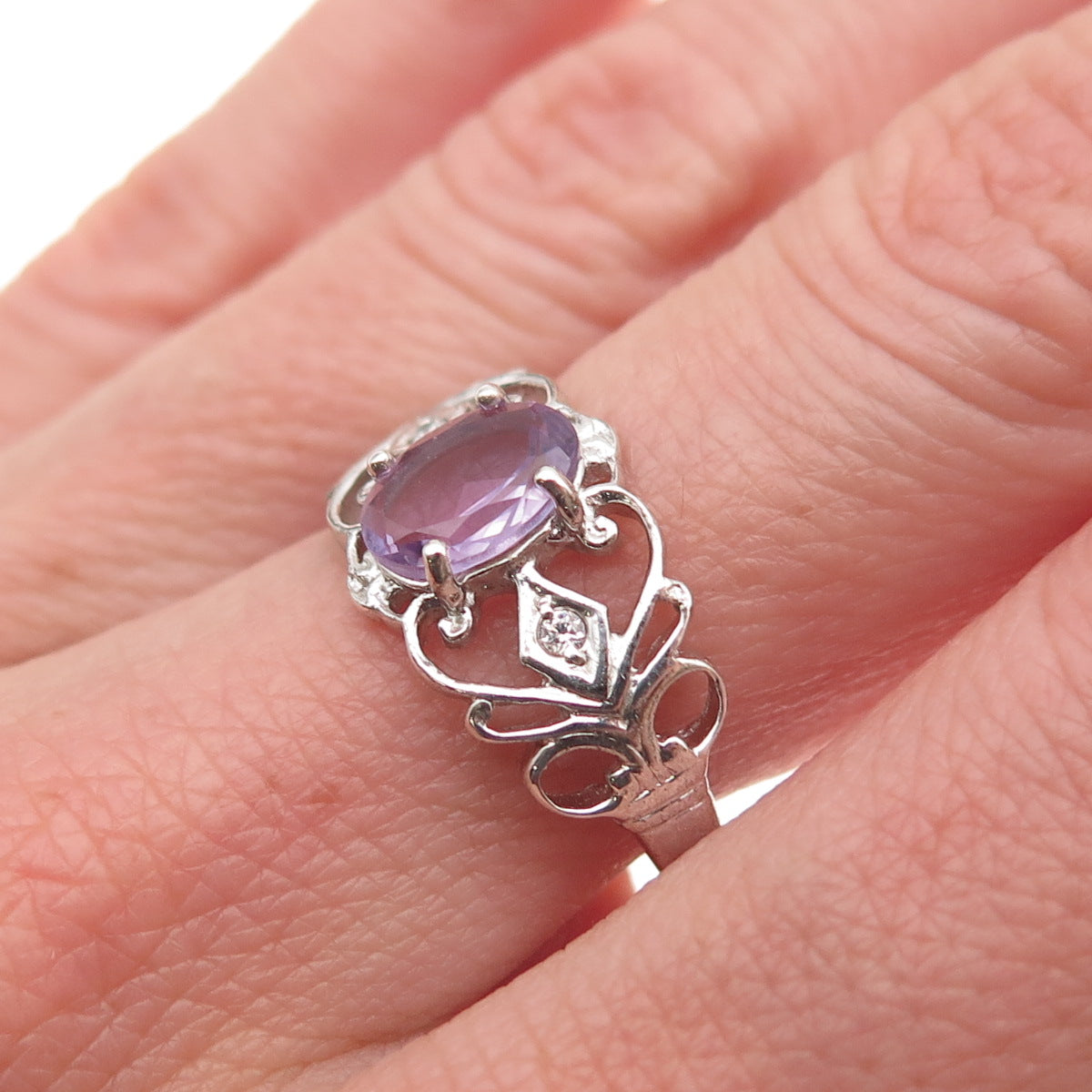 RJ Graziano 925 Sterling Silver Vintage Real Amethyst & C Z Ring Size 7.25