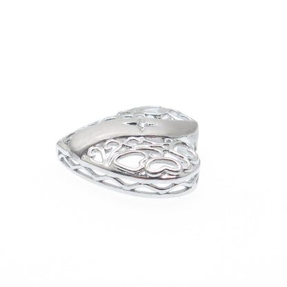 925 Sterling Silver Round-Cut C Z Heart Ornate Charm Slide Pendant