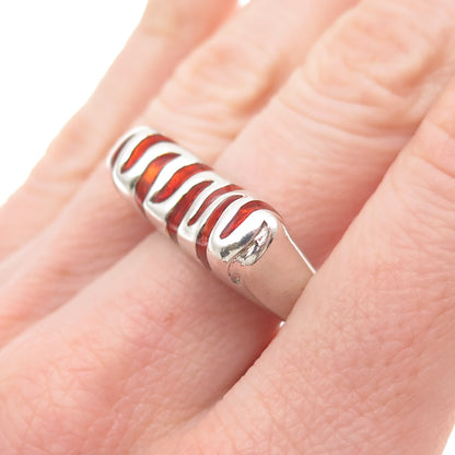 Ken Crafts 925 Sterling Silver Vintage Enamel Animal Pattern Ring Size 8