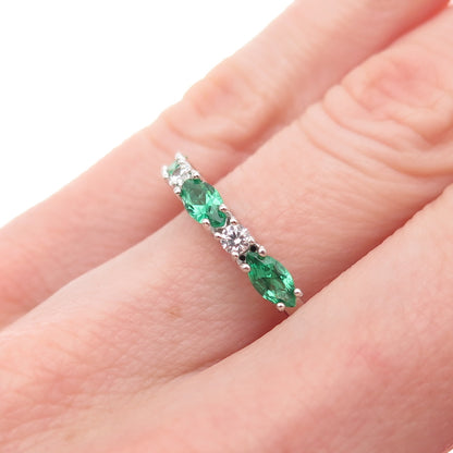 925 Sterling Silver Marquise-Cut Green & Round-Cut White C Z Ring Size 5