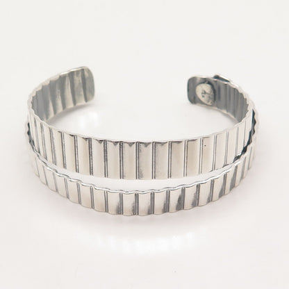 925 Sterling Silver Vintage Ribbed Adjustable Cuff Bracelet 6.25"