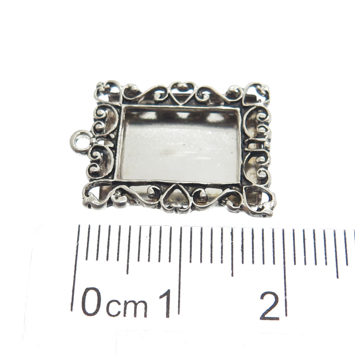 NEVADA 925 Sterling Silver Vintage Ornate Picture Frame Oxidized Charm Pendant