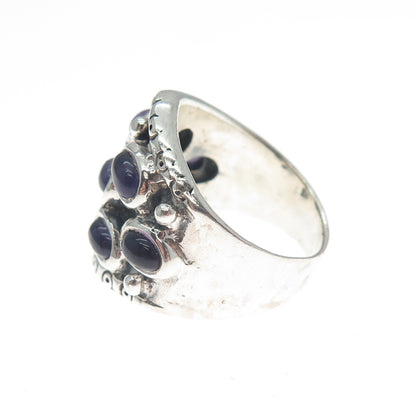 925 Sterling Silver Vintage Real Amethyst Modernist Oxidized Ring Size 5.5