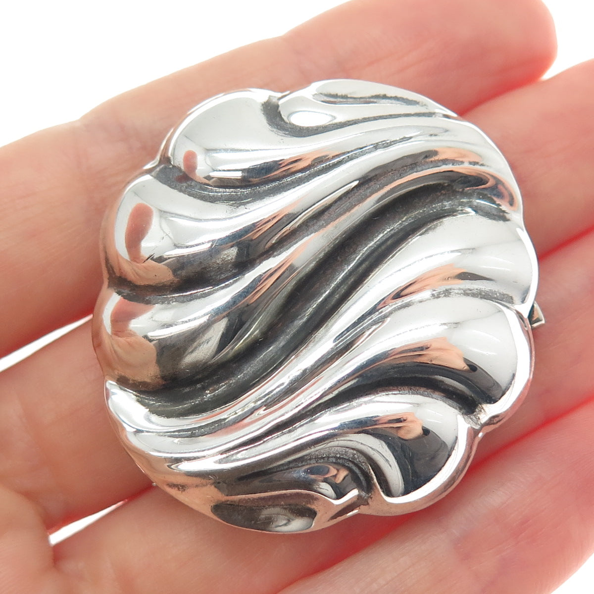 925 Sterling Silver Vintage Mexico Modernist Yin Yang Pin Brooch / Pendant