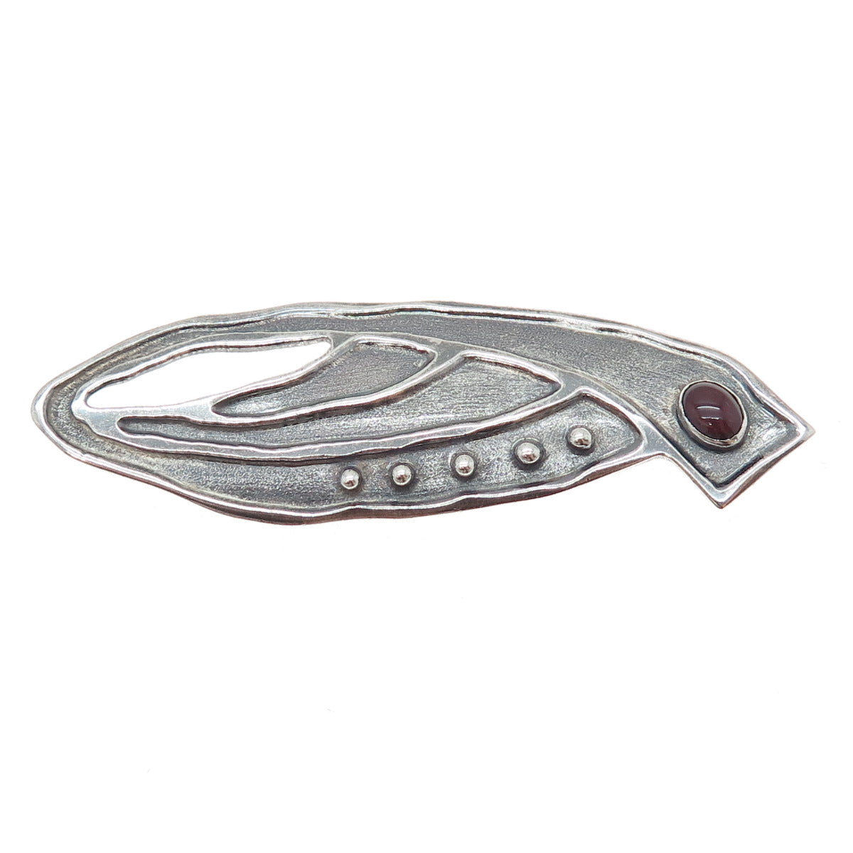 925 Sterling Silver Vintage Real Tourmaline Modernist Floral Oxidized Pin Brooch