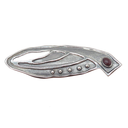 925 Sterling Silver Vintage Real Tourmaline Modernist Floral Oxidized Pin Brooch