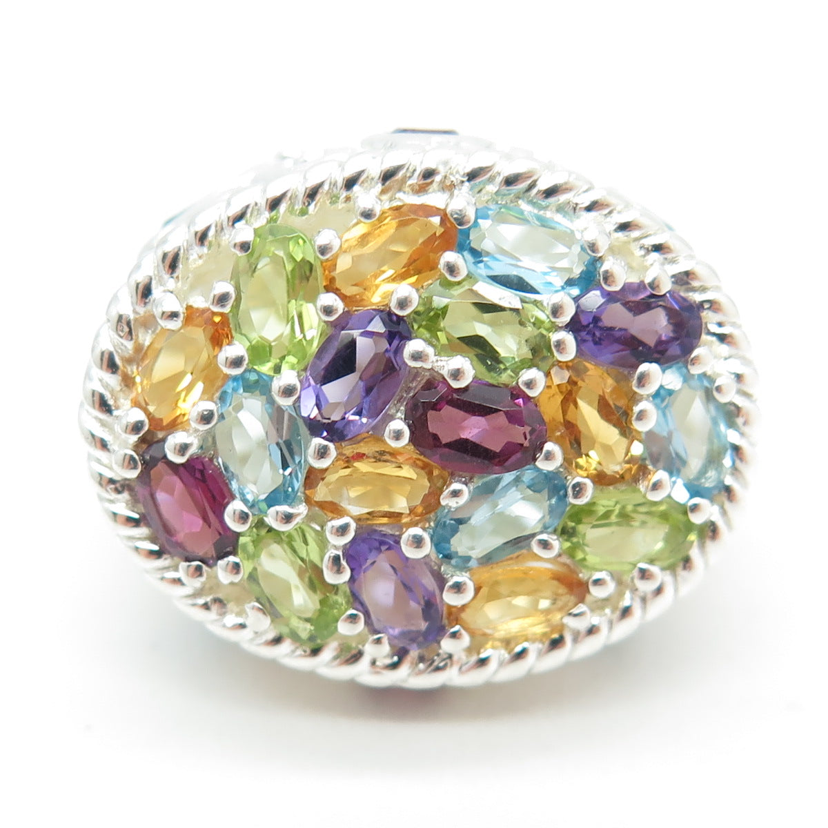 925 Sterling Silver Amethyst Peridot Topaz Citrine Garnet Gem Ornate Ring Size 6