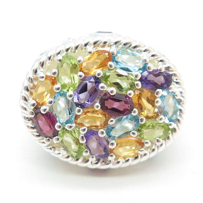 925 Sterling Silver Amethyst Peridot Topaz Citrine Garnet Gem Ornate Ring Size 6