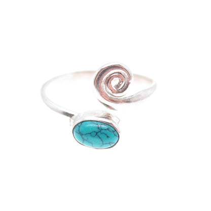 925 Sterling Silver Vintage Real Turquoise Spiral Adjustable Ring Size 5.75