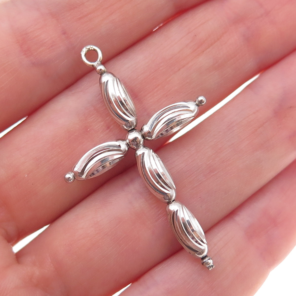 925 Sterling Silver Cross Beaded Charm Pendant