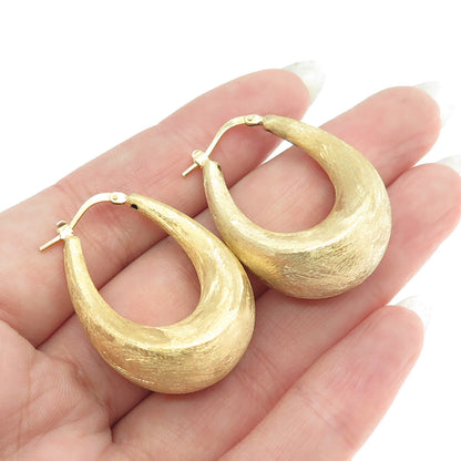 925 Sterling Silver Gold Plated Brushed Puffy Door Knocker Hoop Earrings