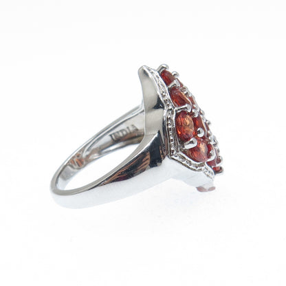925 Sterling Silver Real Oval-Cut Fire Sapphire Cluster Ring Size 6