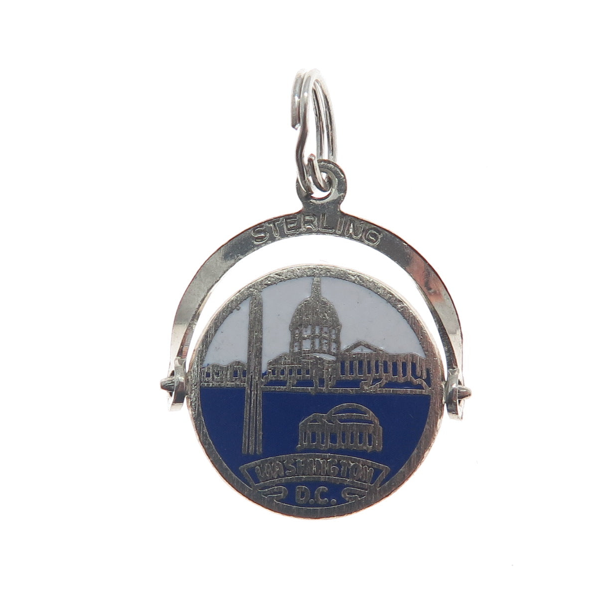 925 Sterling Silver Vintage Enamel Washington DC Reversible Minimalist Pendant
