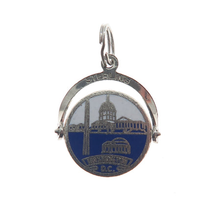 925 Sterling Silver Vintage Enamel Washington DC Reversible Minimalist Pendant