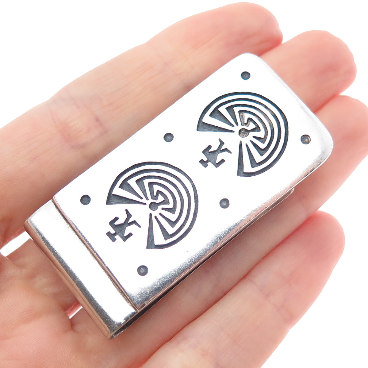CYRUS JOSYTEWA HOPI Old Pawn Sterling Silver Man In The Maze Tribal Money Clip