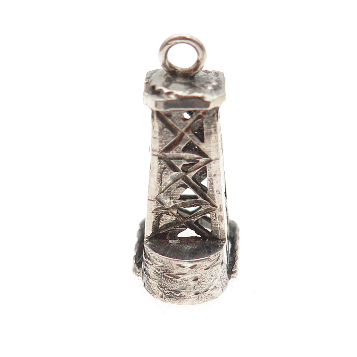 925 Sterling Silver Vintage Oil Derrick Oxidized 3D Charm Pendant