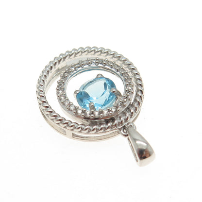 JANE SAYMOUR 925 Sterling Silver Real White & Blue Topaz Gemstone Pendant