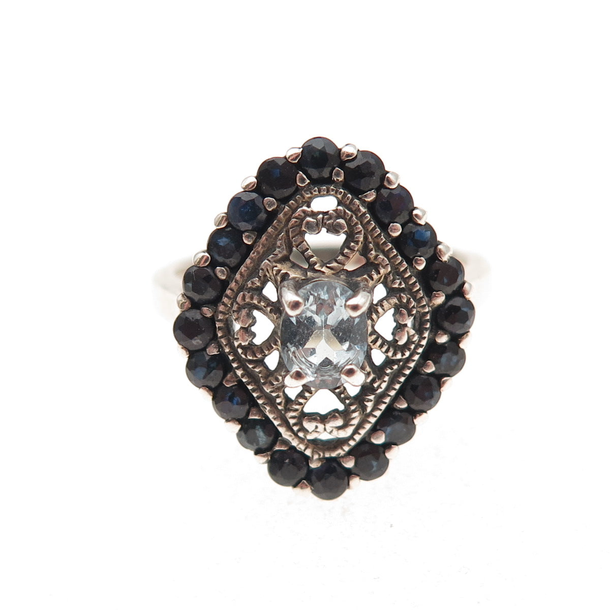 CNA Pranda 925 Sterling Silver Real Sapphire & Blue Topaz Ring Size 6