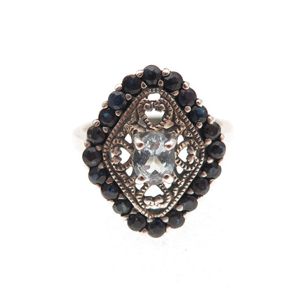 CNA Pranda 925 Sterling Silver Real Sapphire & Blue Topaz Ring Size 6