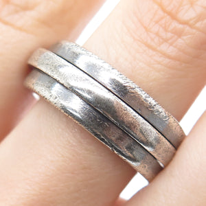 925 Sterling Silver Vintage Modernist Saturn Oxidized Band Ring Size 9.5