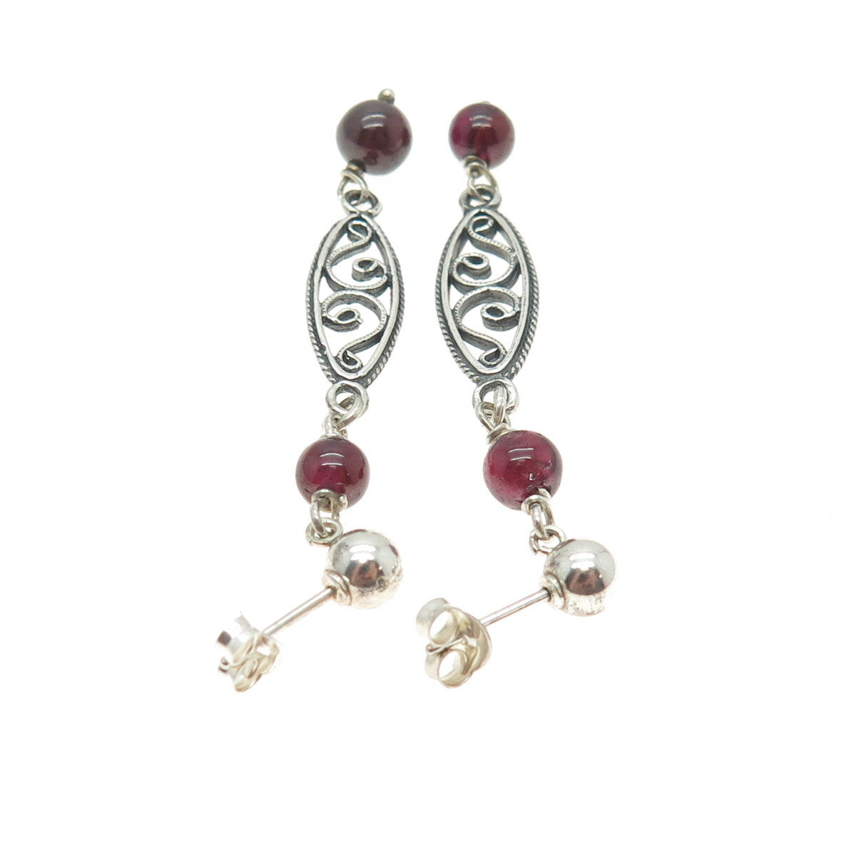 925 Sterling Silver Vintage Real Tourmaline Swirl Dangle Earrings