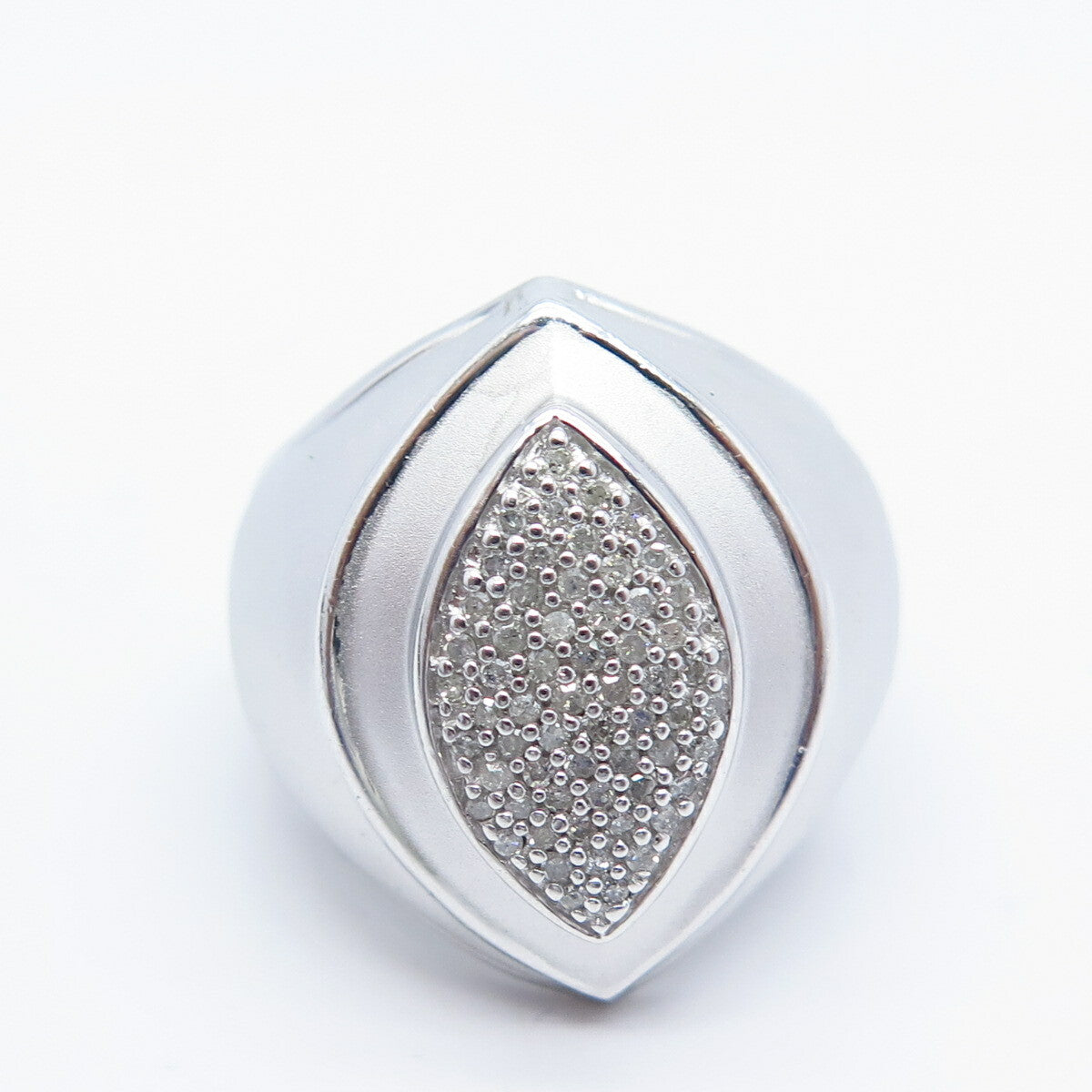 925 Sterling Silver Real White Diamond Textured Wide Ring Size 9
