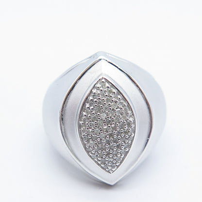 925 Sterling Silver Real White Diamond Textured Wide Ring Size 9