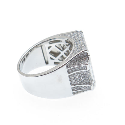 925 Sterling Silver Round-Cut Shaped C Z Signet Wide Ring Size 11.25