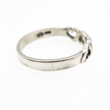 925 Sterling Silver Vintage Heart Link Oxidized Band Ring Size 7