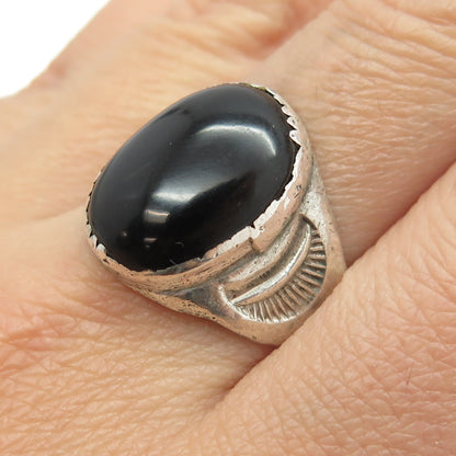 H. BEAGAY Old Pawn Sterling Silver Southwestern Real Black Onyx Ring Size 10.75