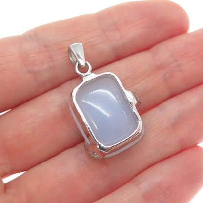 AK Aziz Kahili 925 Sterling Silver Real Chalcedony & Round-Cut C Z Charm Pendant