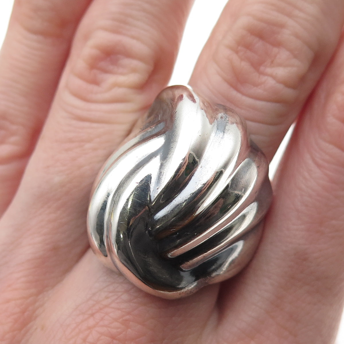 925 Sterling Silver Vintage Mexico Modernist Oxidized Statement Ring Size 10.25