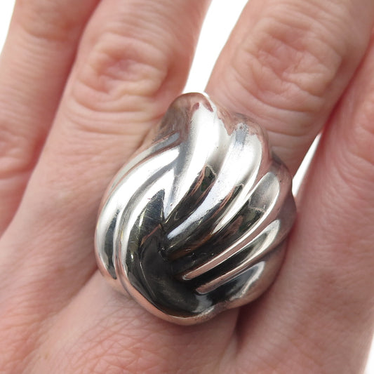 925 Sterling Silver Vintage Mexico Modernist Oxidized Statement Ring Size 10.25