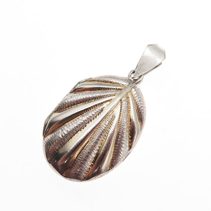 925 Sterling Silver 2-Tone Vintage Modernist Seashell Locket Charm Pendant