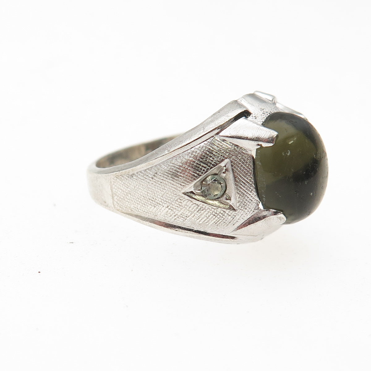 Vargas Sterling Silver Antique Art Deco Rhinestone & Green Glass Ring Size 5.75
