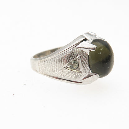 Vargas Sterling Silver Antique Art Deco Rhinestone & Green Glass Ring Size 5.75